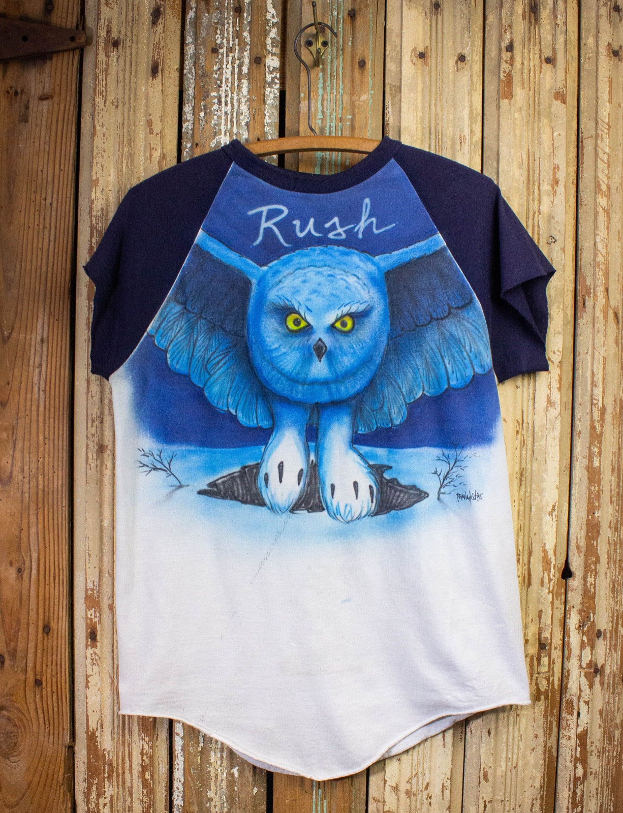 Vintage Rush Fly By Night Cutoff Raglan Concert T Shirt 70s White/Blue Large