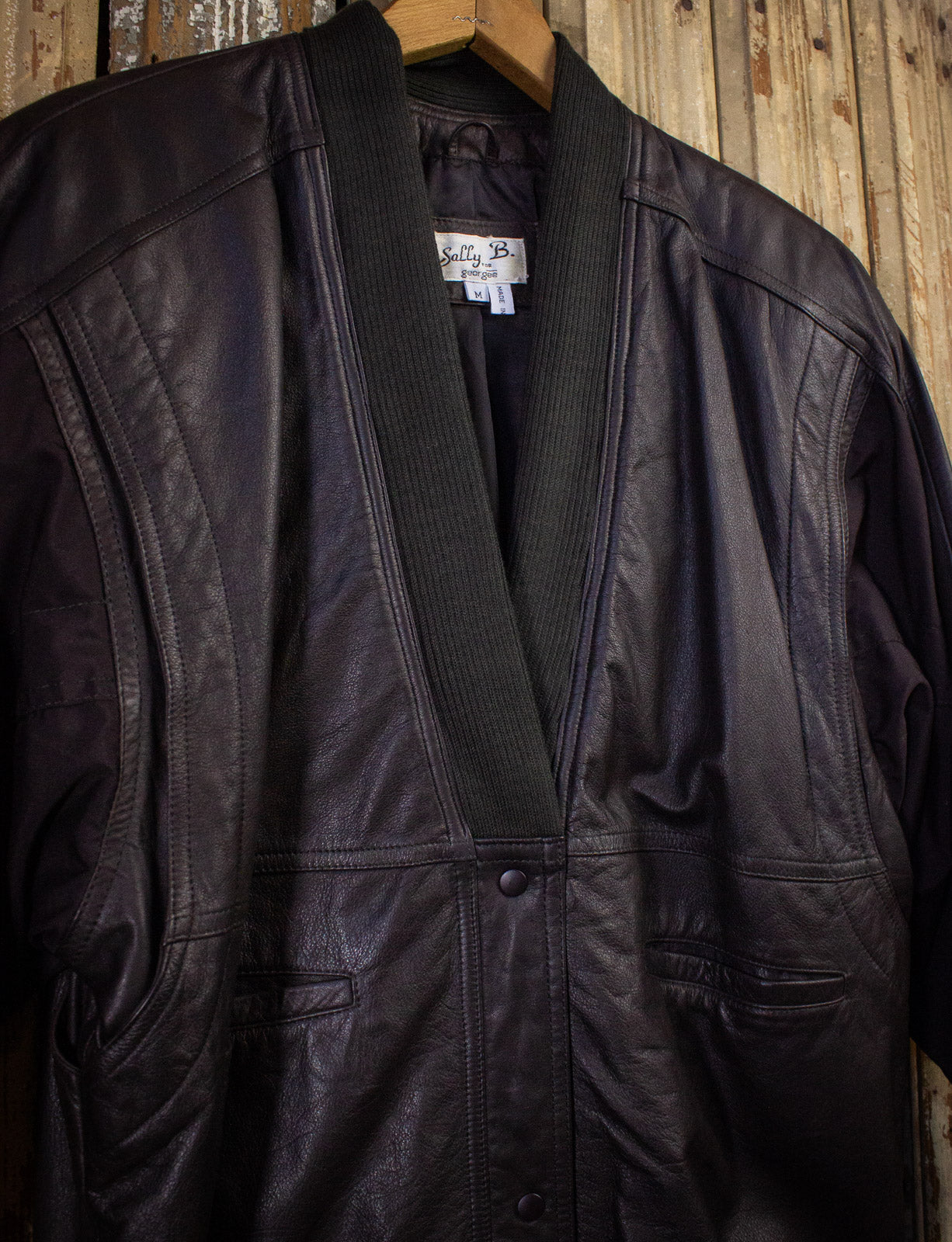 Vintage Sally B Brown Leather Bomber Jacket Medium