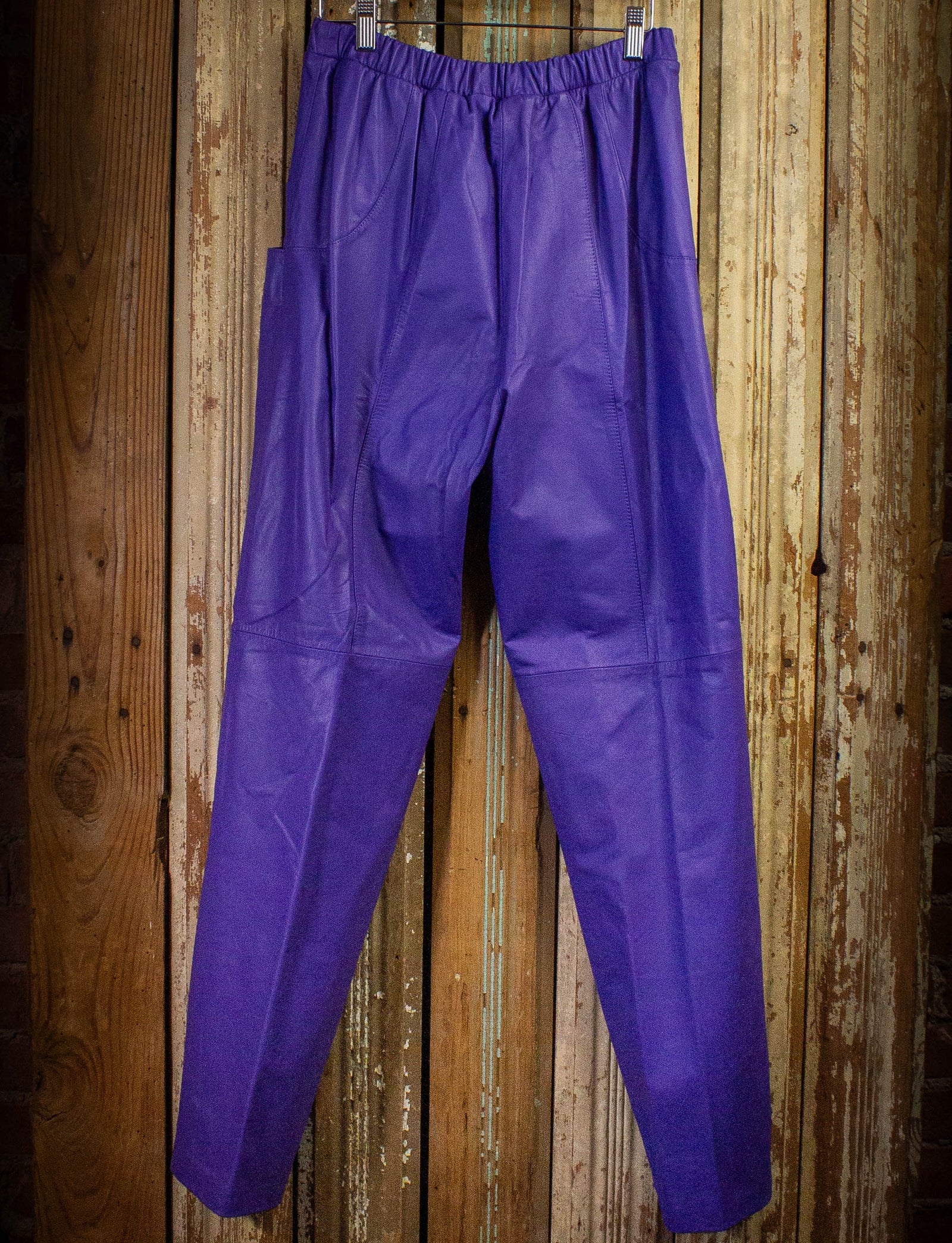 Vintage Sally B Leather Pants 80s Purple Medium