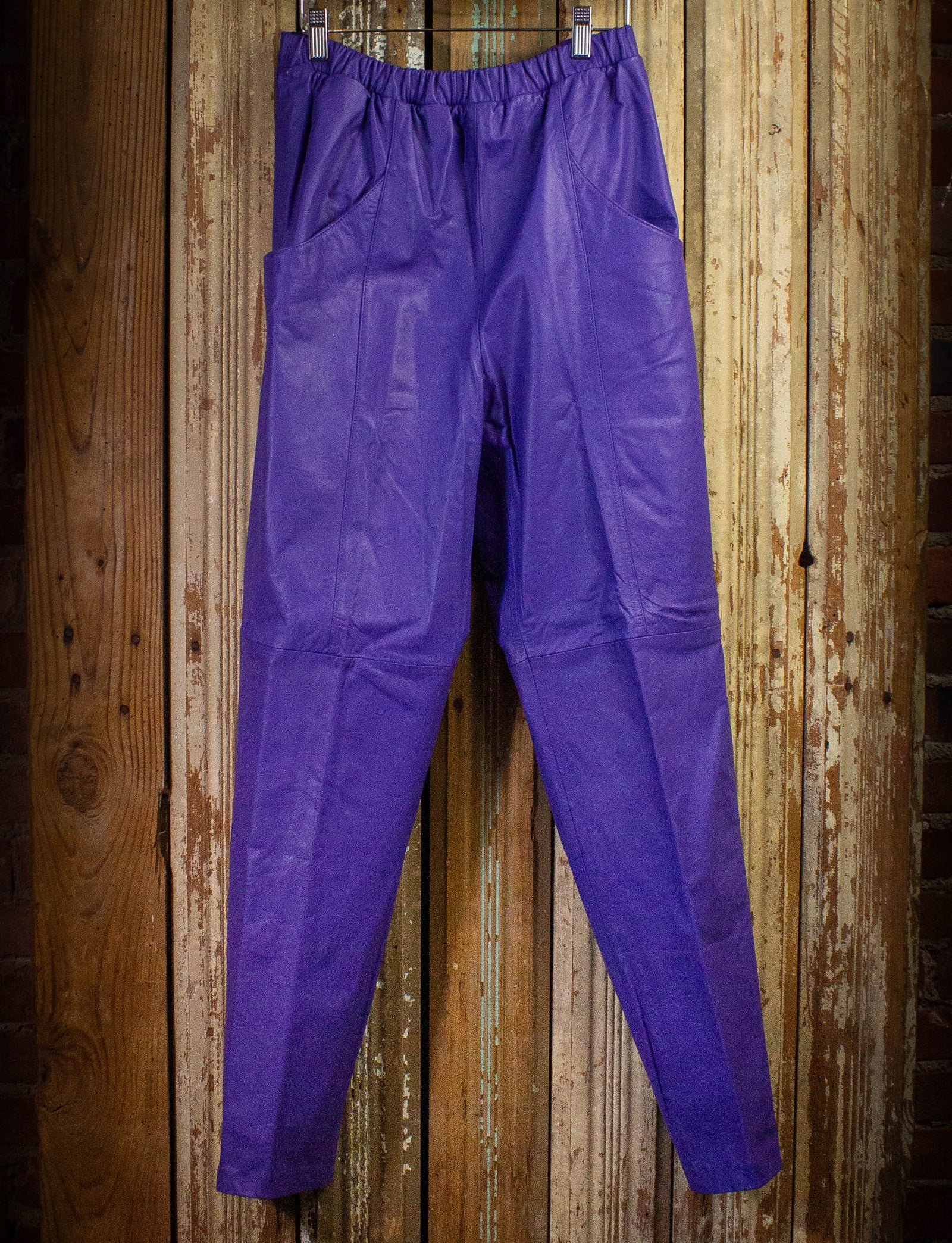 Vintage Sally B Leather Pants 80s Purple Medium