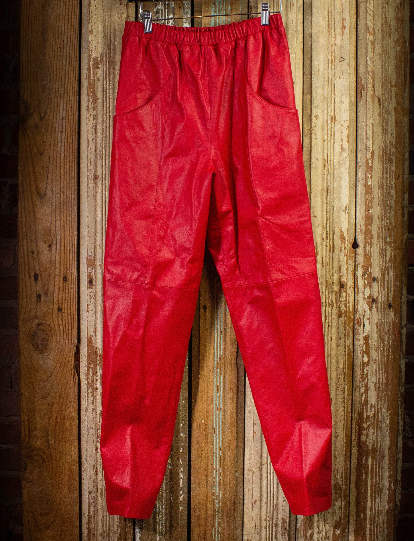 Vintage Sally B Leather Pants 80s Red Medium