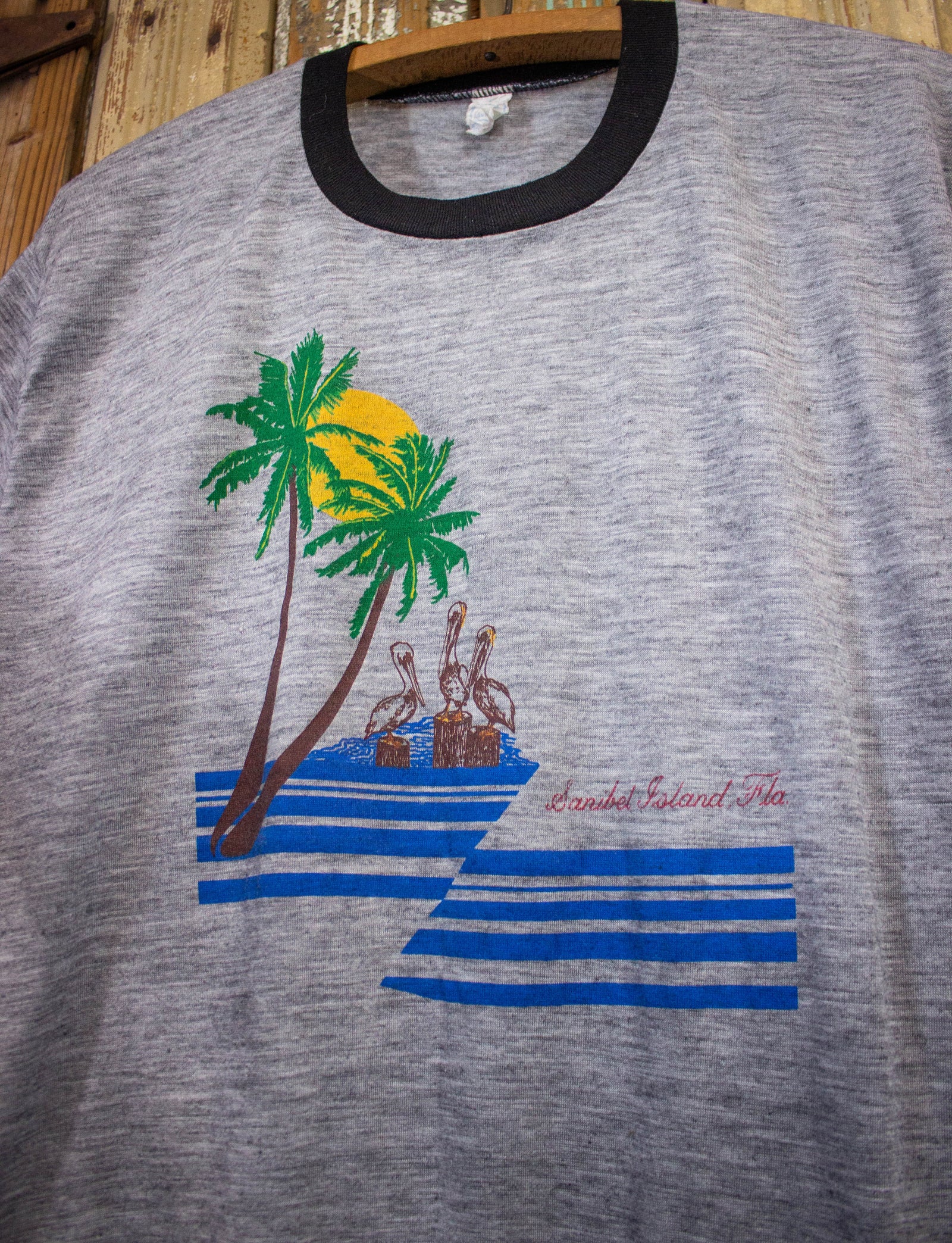 Vintage Sanibel Island Florida Graphic Ringer T Shirt Medium
