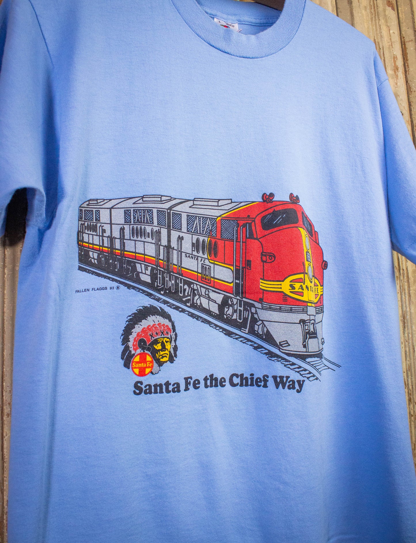 Vintage Santa Fe Chief Way Train Graphic T Shirt 1993 Blue Medium/Large