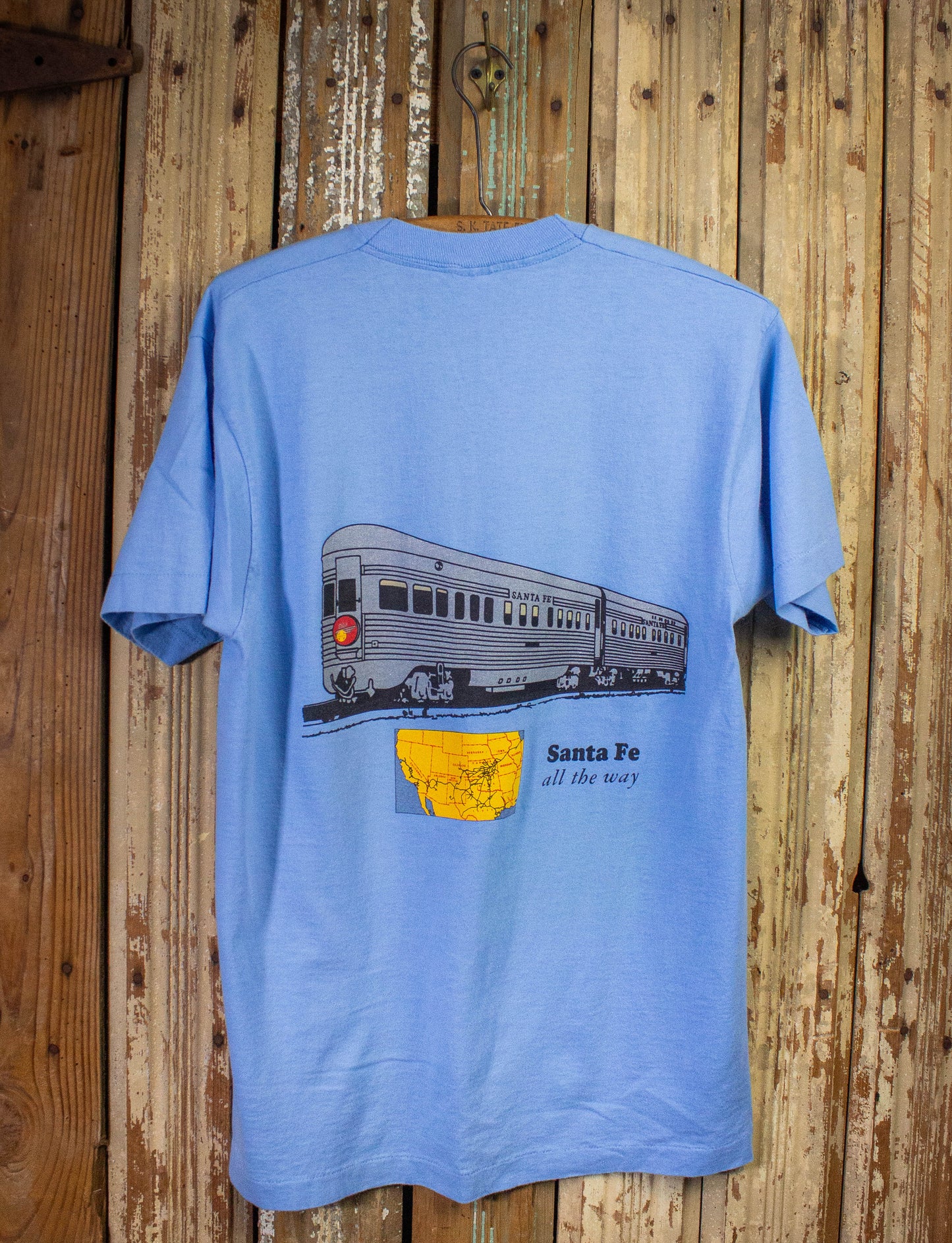 Vintage Santa Fe Chief Way Train Graphic T Shirt 1993 Blue Medium/Large