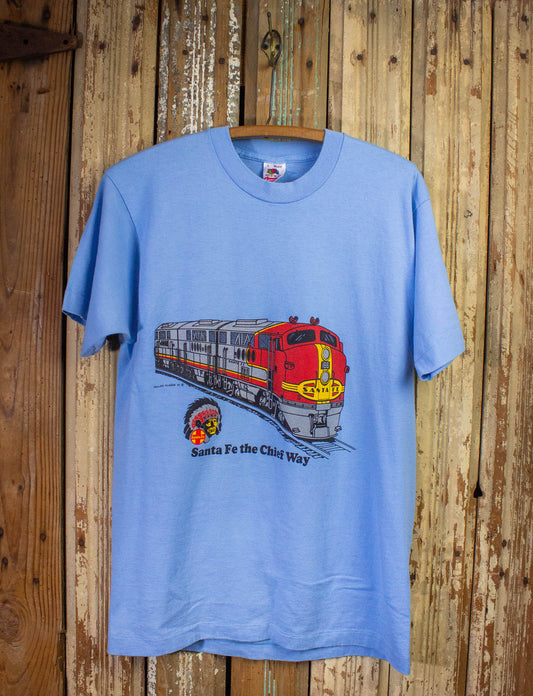 Vintage Santa Fe Chief Way Train Graphic T Shirt 1993 Blue Medium/Large