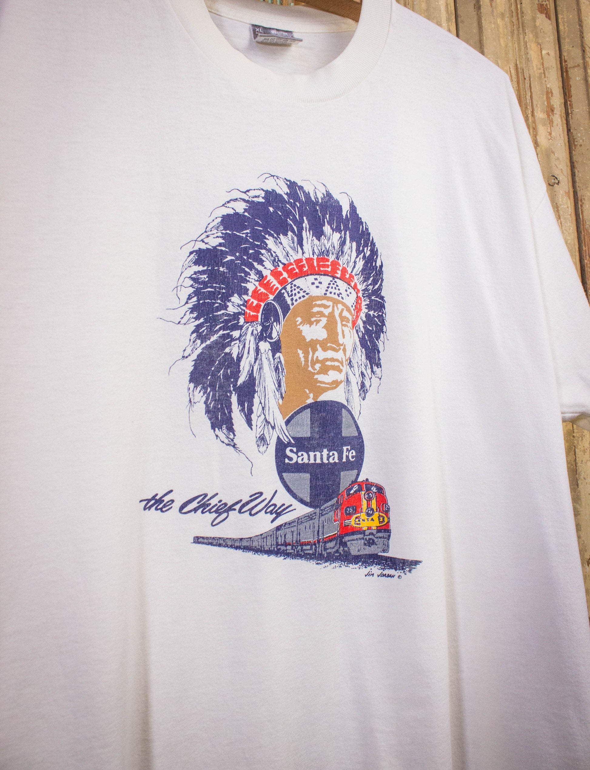 Vintage Santa Fe Train The Chief Way Graphic T Shirt 90s White XL