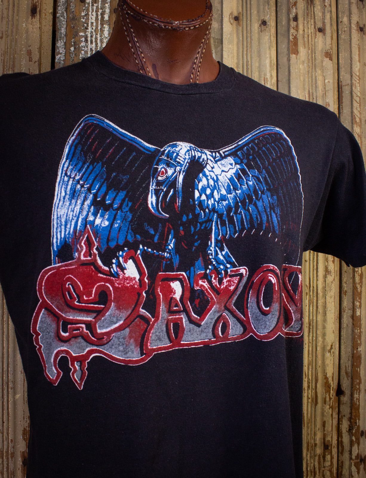 Vintage Saxon Rock The Nation Concert T Shirt 1986 Black XL