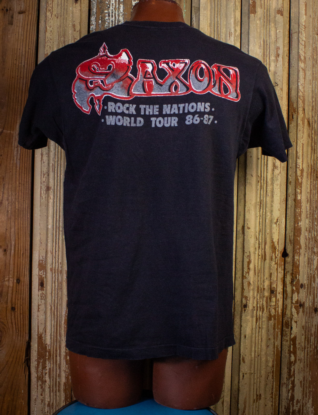 Vintage Saxon Rock The Nation Concert T Shirt 1986 Black XL