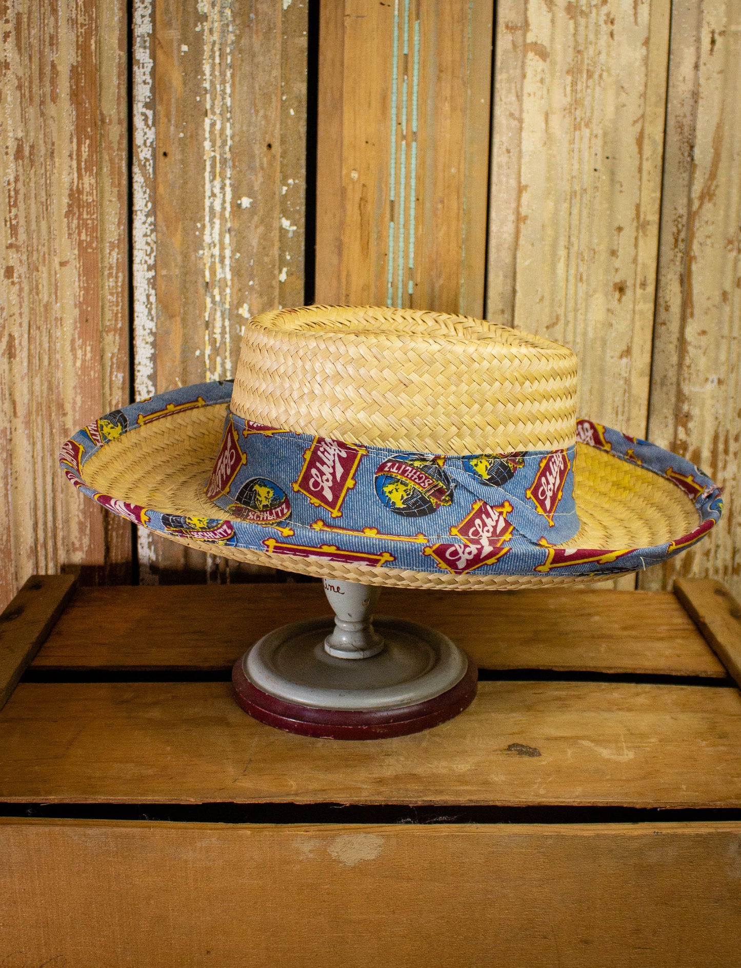 Vintage Schlitz Straw Boater Hat L