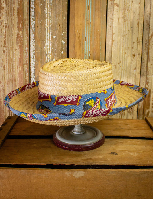 Vintage Schlitz Straw Boater Hat L