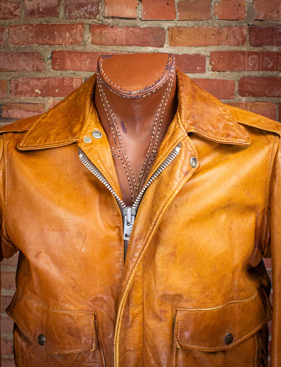 Vintage Schott Light Brown Leather Bomber Jacket 80s Medium