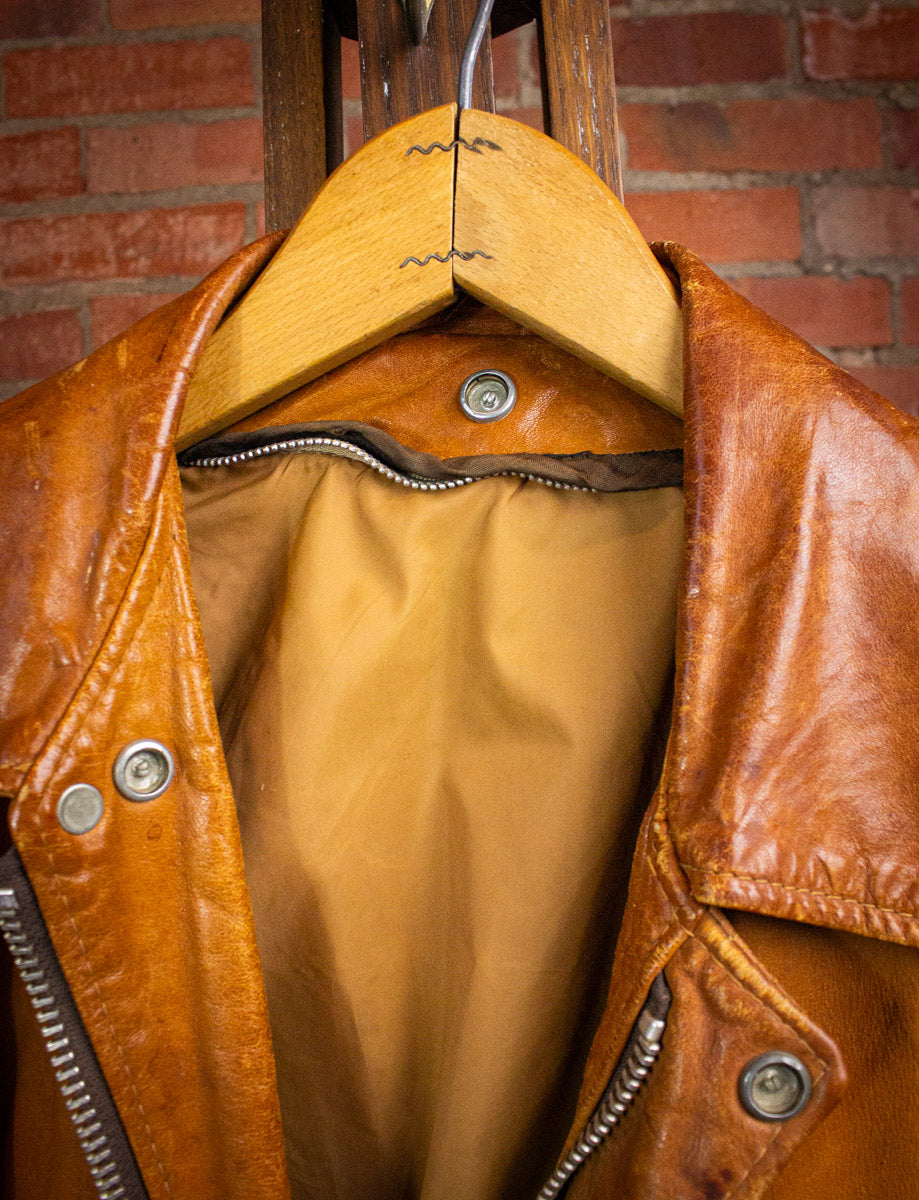 Vintage Schott Light Brown Leather Bomber Jacket 80s Medium