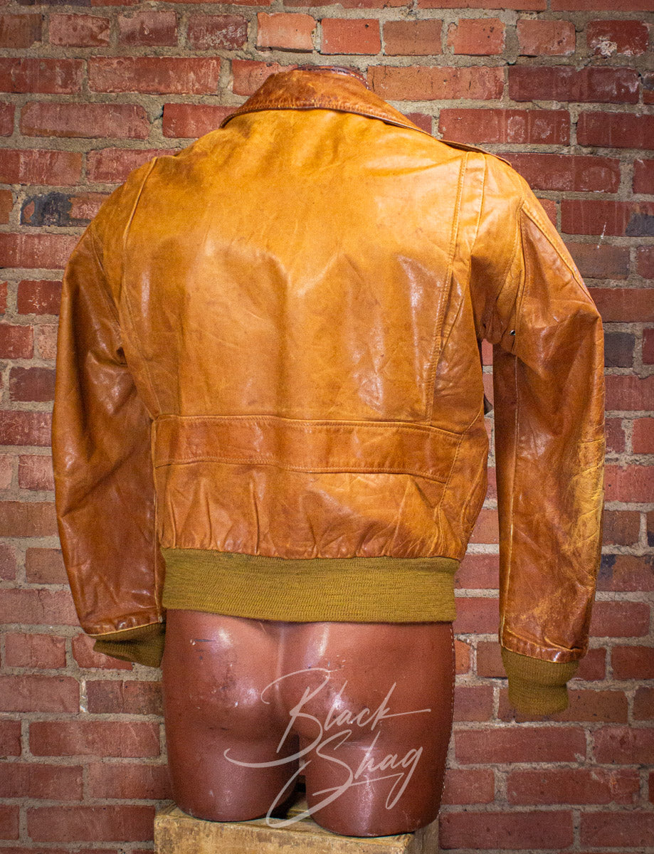 Vintage Schott Light Brown Leather Bomber Jacket 80s Medium