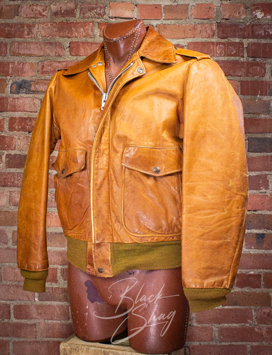 Vintage Schott Light Brown Leather Bomber Jacket 80s Medium