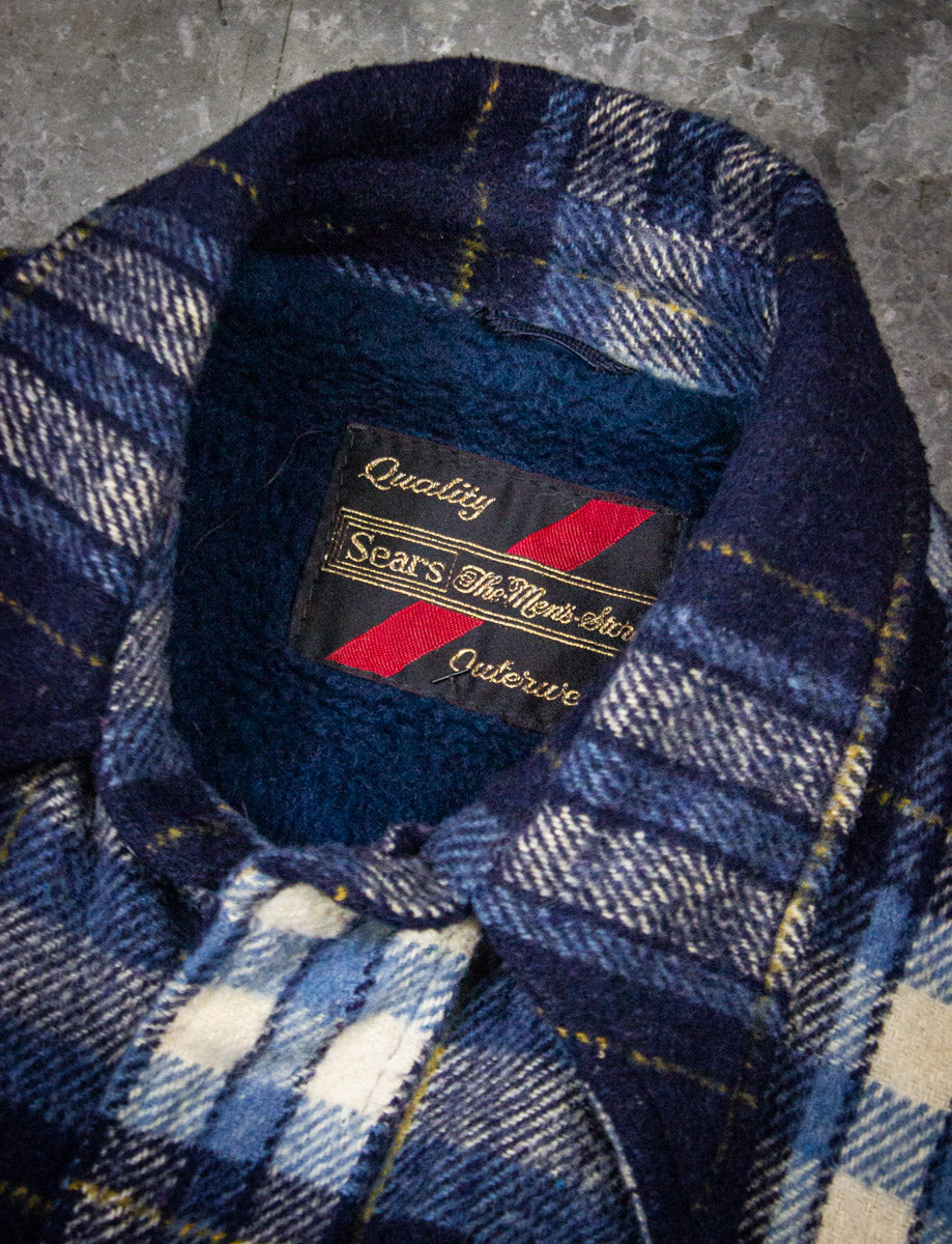Vintage Sears Blue Plaid Jacket 70s XL