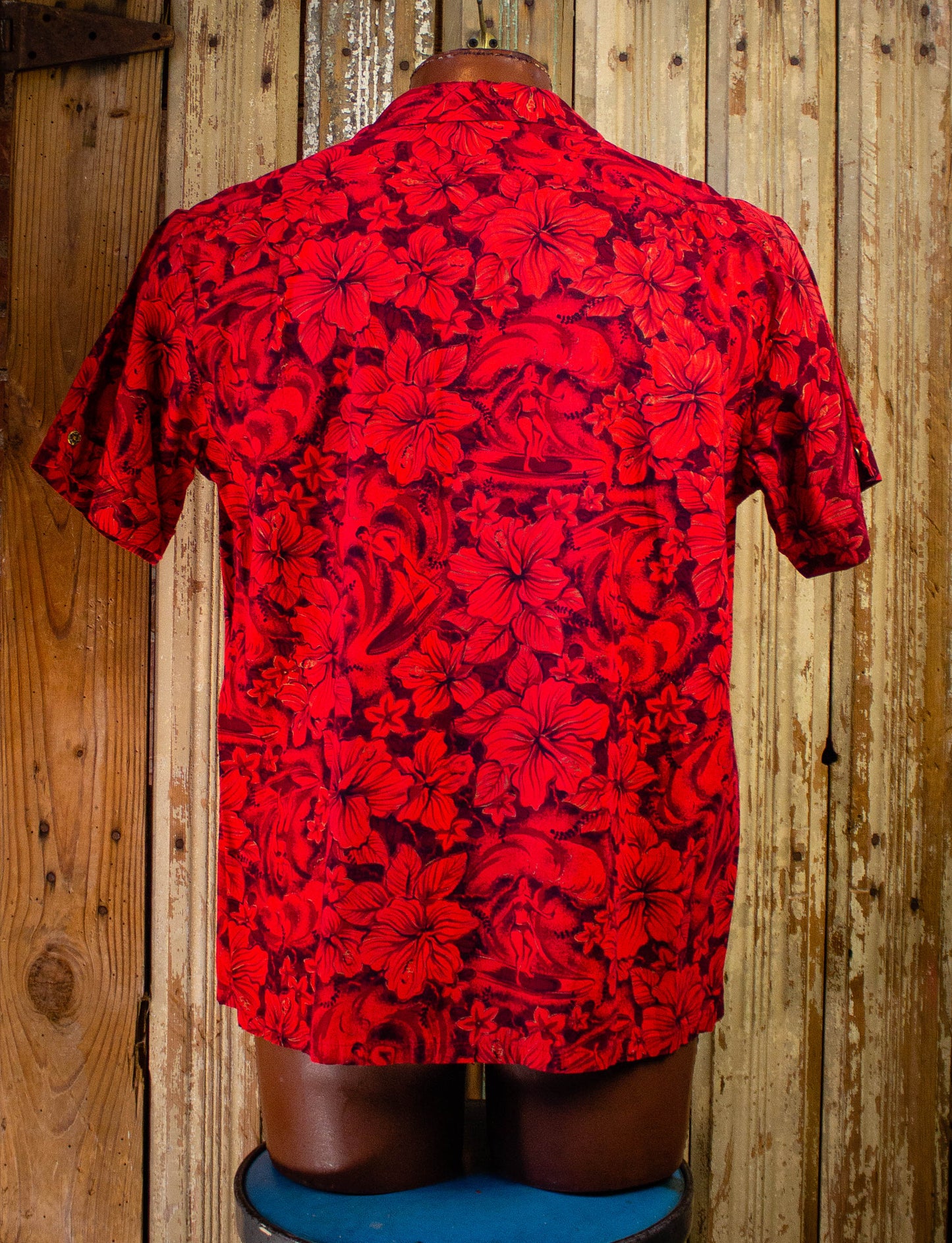 Vintage Sears Hawaiian Shirt 60s Red Loop Collar XL