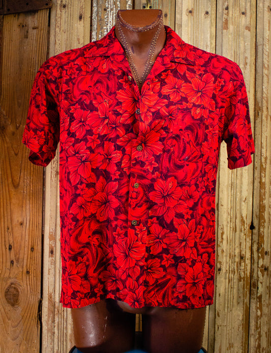 Vintage Sears Hawaiian Shirt 60s Red Loop Collar XL