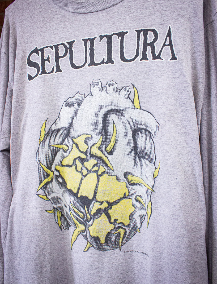 Vintage Sepultura Chaos A.D. Long Sleeve Concert T Shirt 1994 Gray