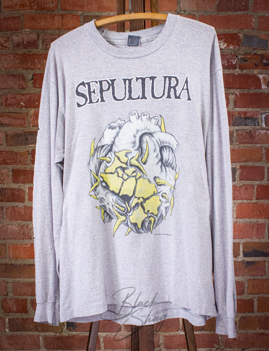 Vintage Sepultura Chaos A.D. Long Sleeve Concert T Shirt 1994 Gray