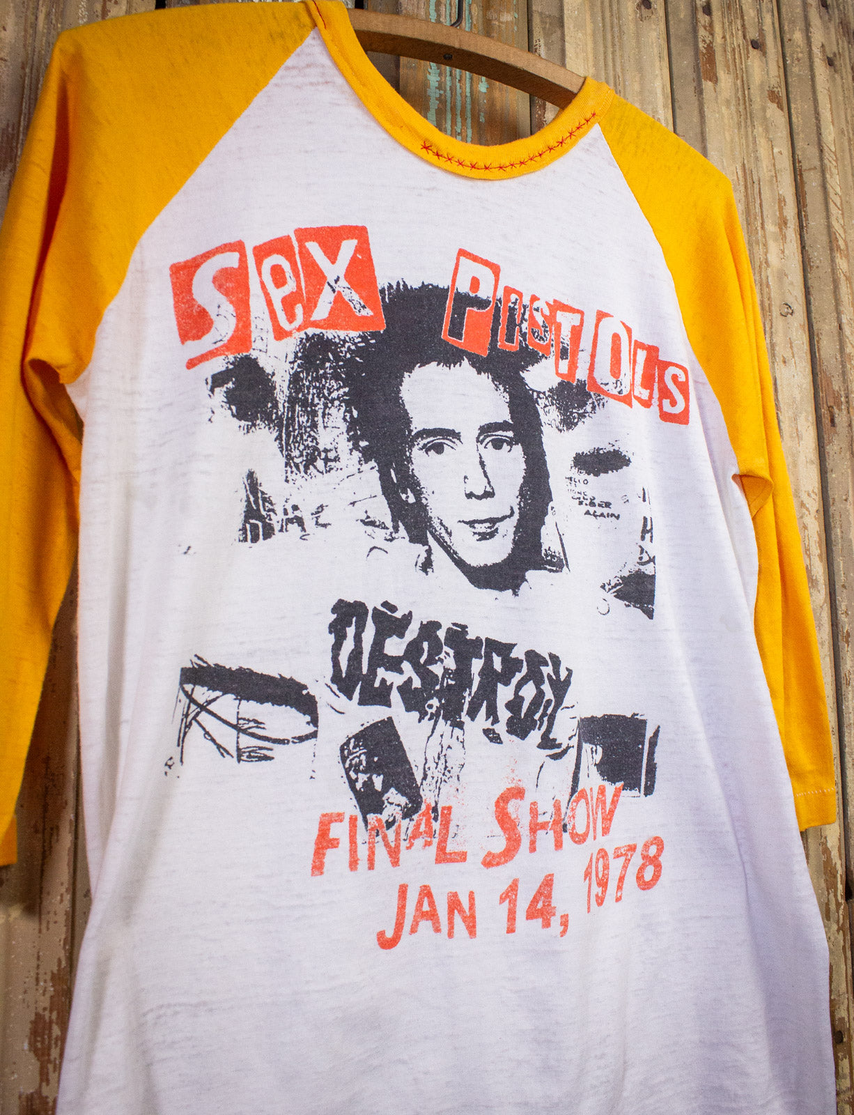 Vintage Sex Pistols Final Show Raglan Concert T Shirt 80s White/Yellow Medium