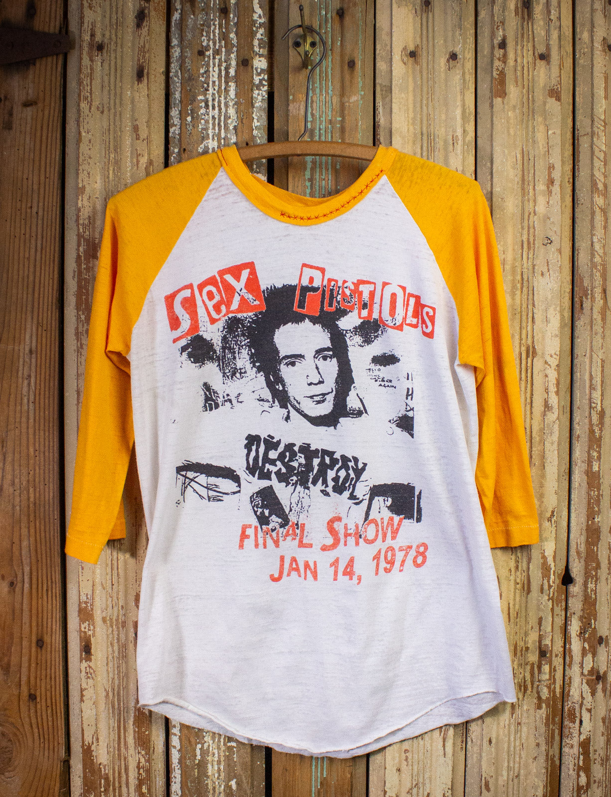 Vintage Sex Pistols Final Show Raglan Concert T Shirt 80s White/Yellow Medium