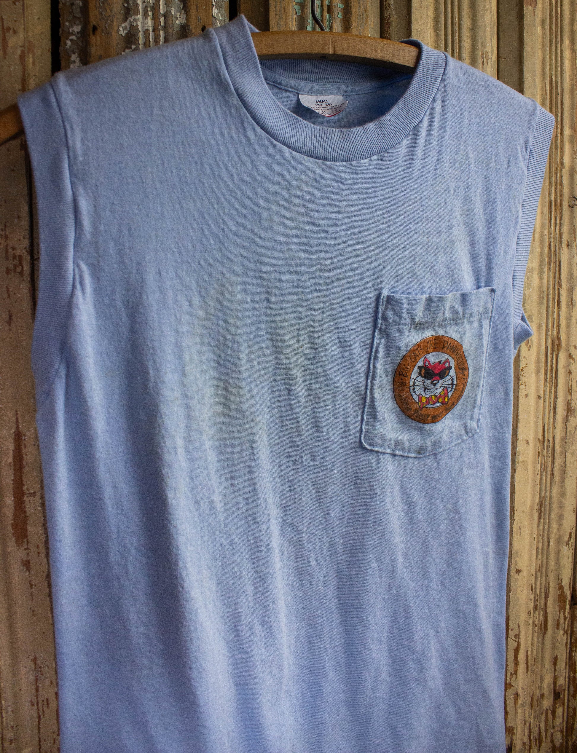 Vintage Shit Happens When You Party Naked Graphic Muscle Shirt 1988 Light Blue Small