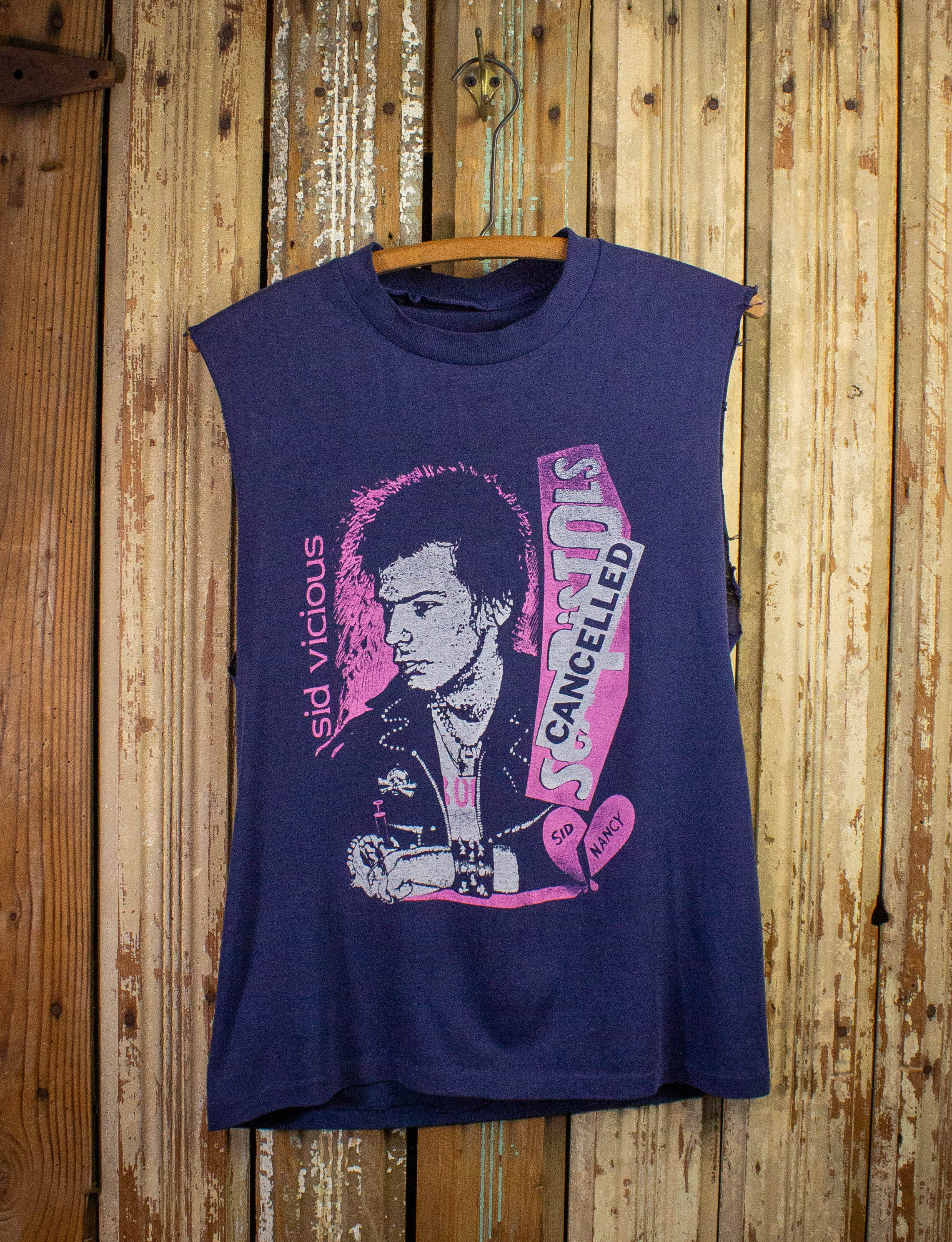 Vintage Sid Vicious Cut Off Tribute T Shirt 80s Navy Blue Small