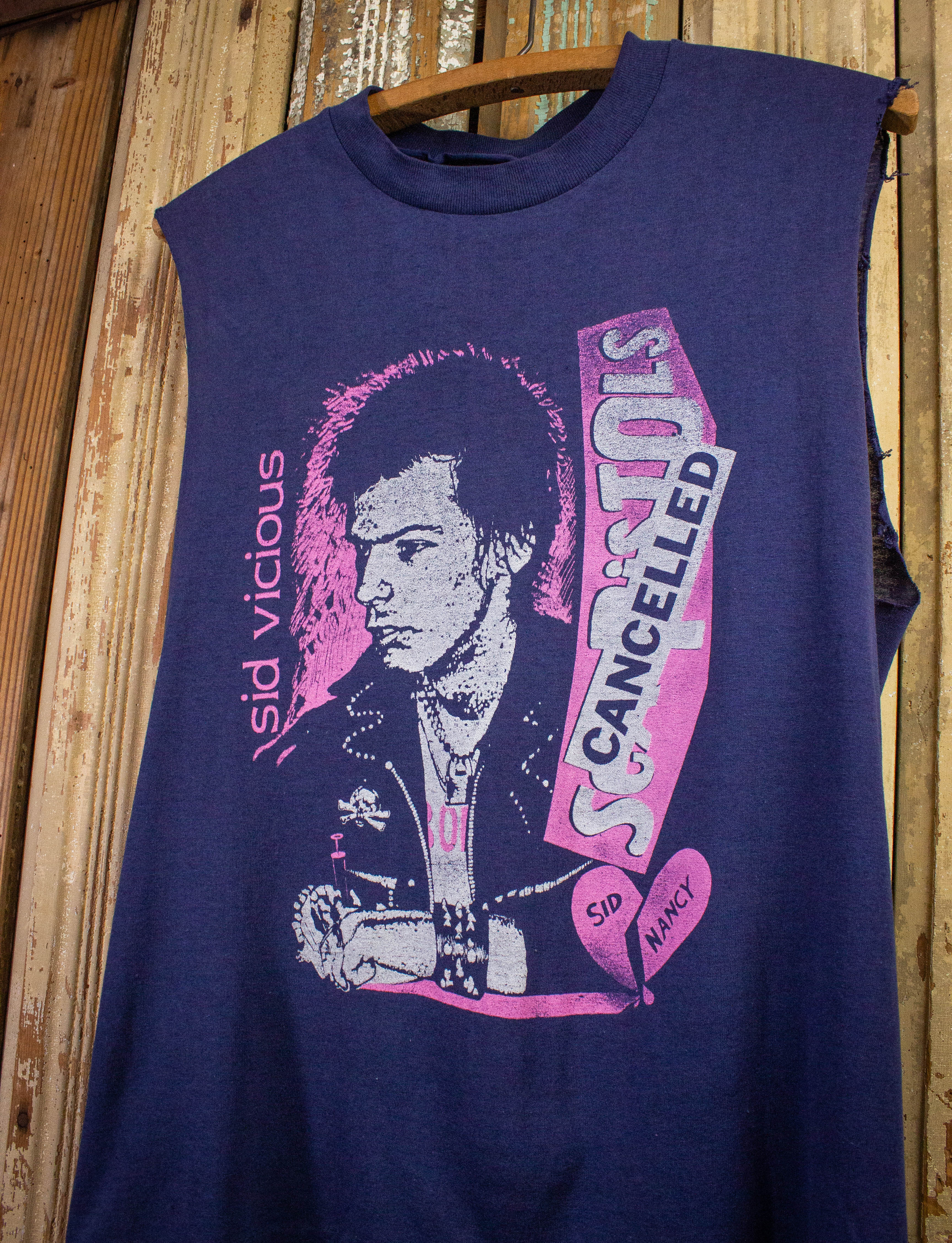 Vintage Sid Vicious Cut Off Tribute T Shirt 80s Navy Blue Small