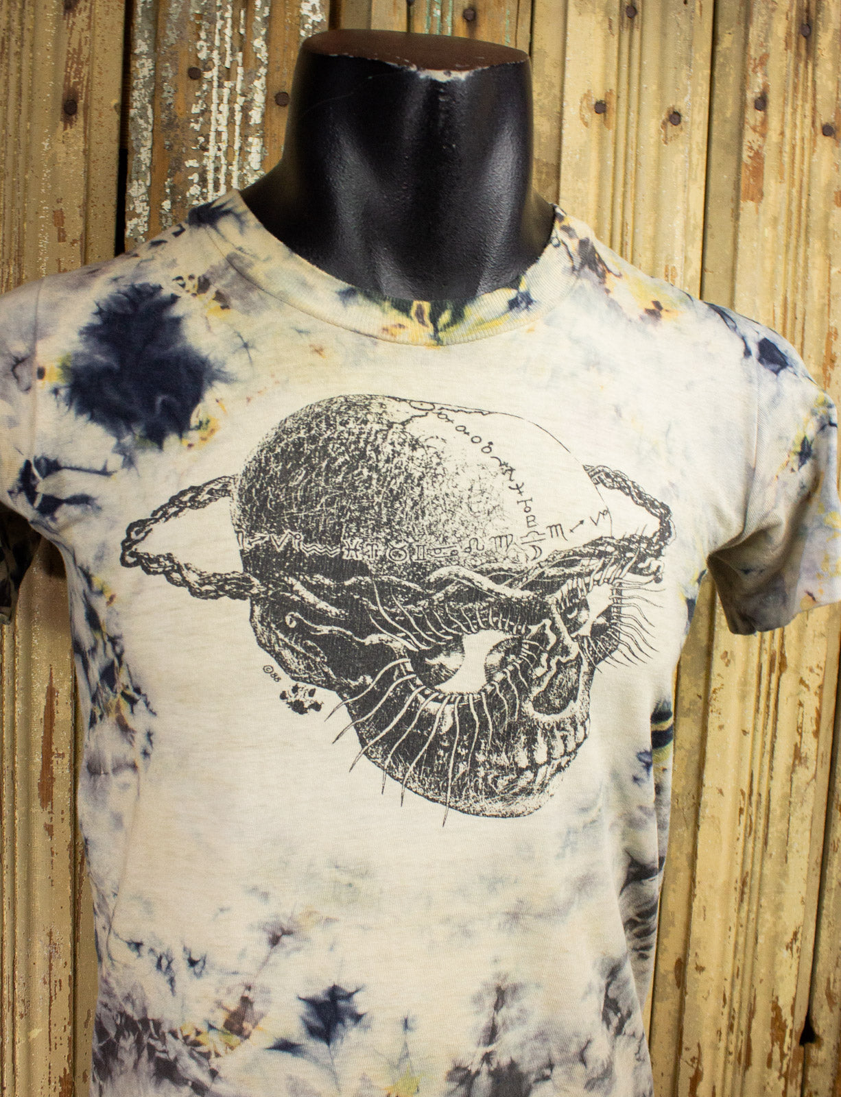 Vintage Skull Tie Dye Graphic T Shirt 90s Small