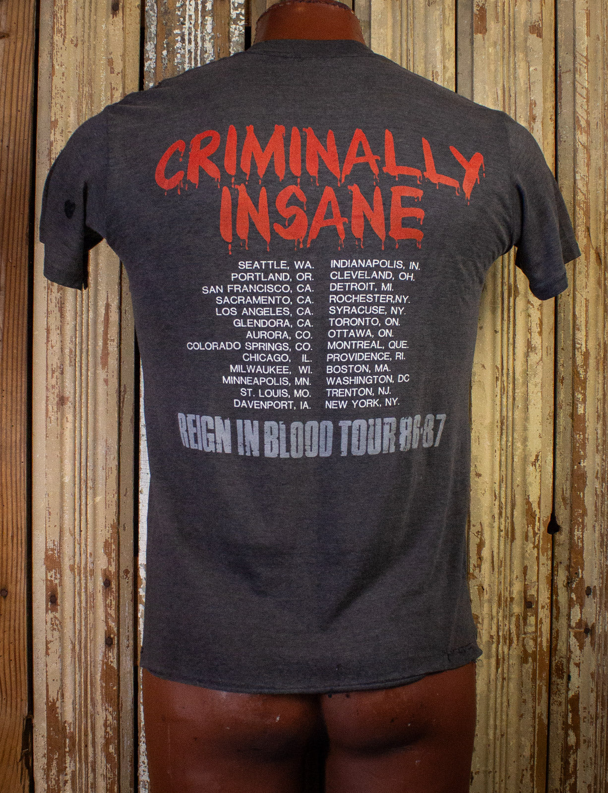 Vintage Slayer Criminally Insane Concert T Shirt 1986 Black/Grey Large