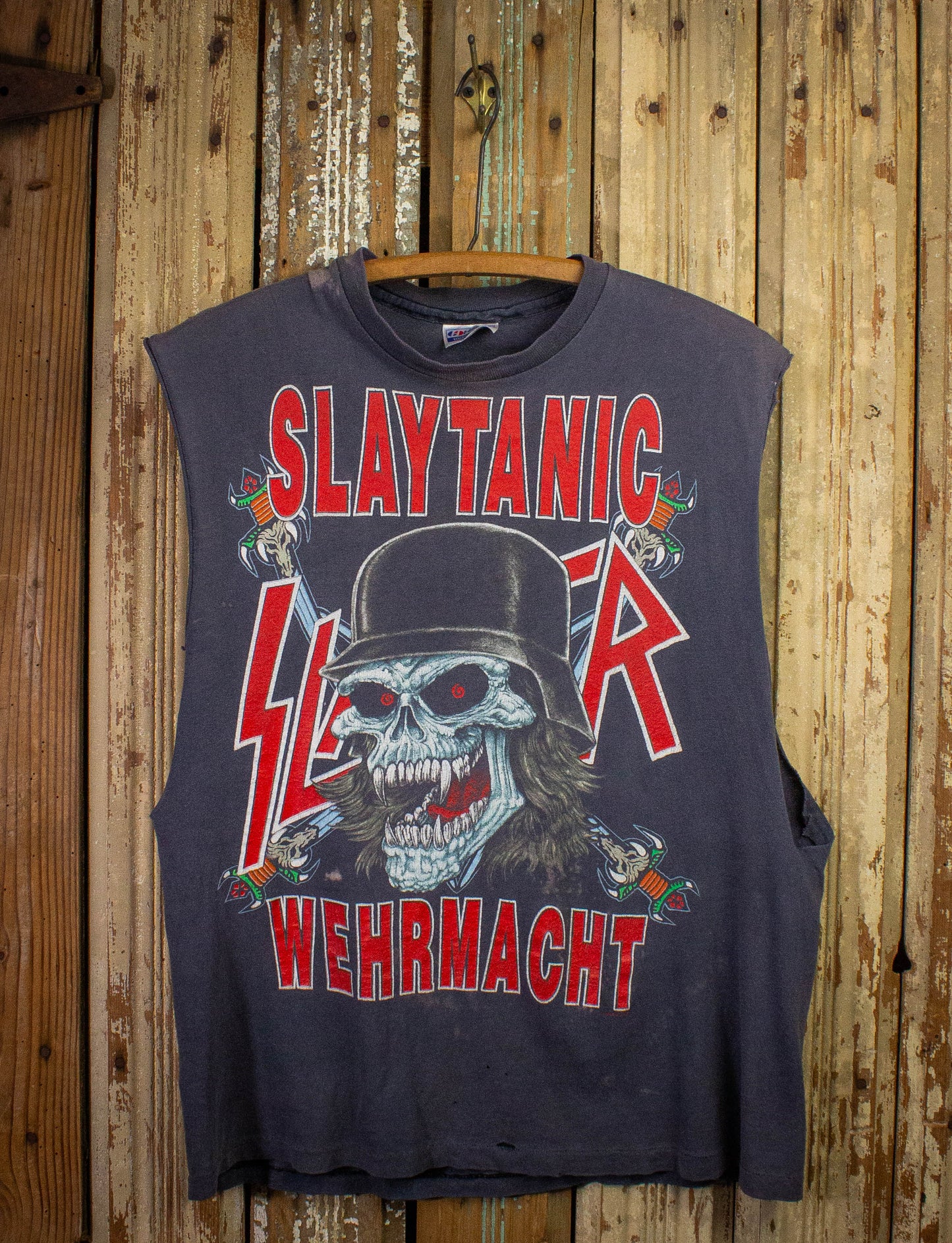 Vintage Slayer Slaytanic Cut Off Concert T Shirt 1988 Gray Large