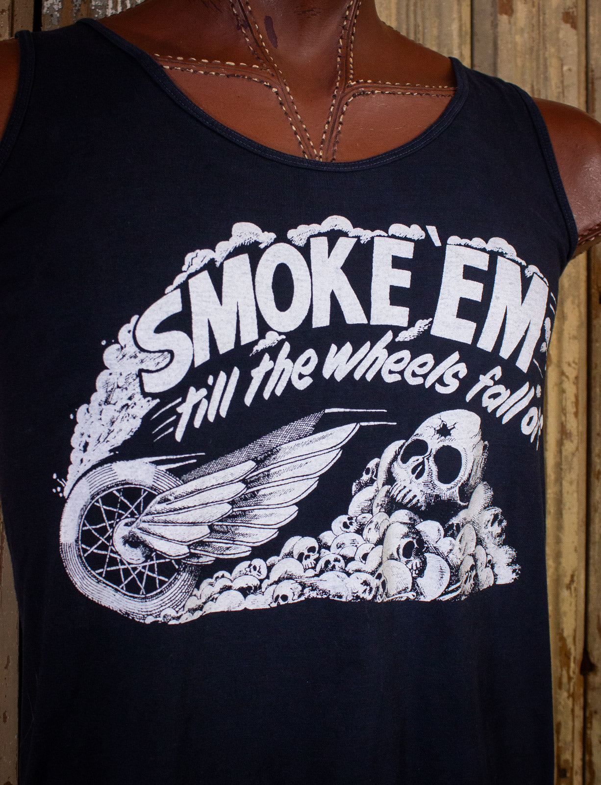 Vintage Some Em Till The Wheels Fall Off Graphic T Shirt Tank 80s Black Small