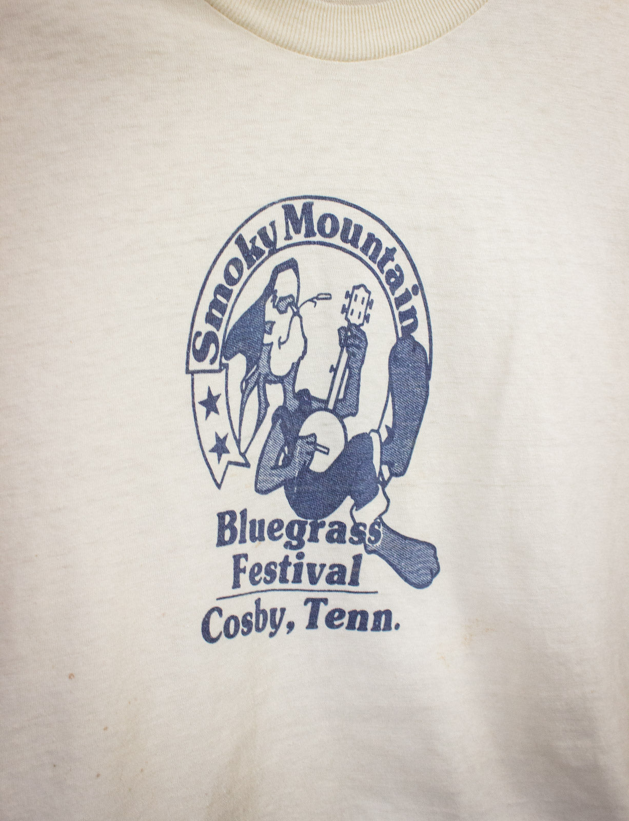 Vintage Smoky Mountain Bluegrass Festival Cropped Concert T Shirt Tan Small