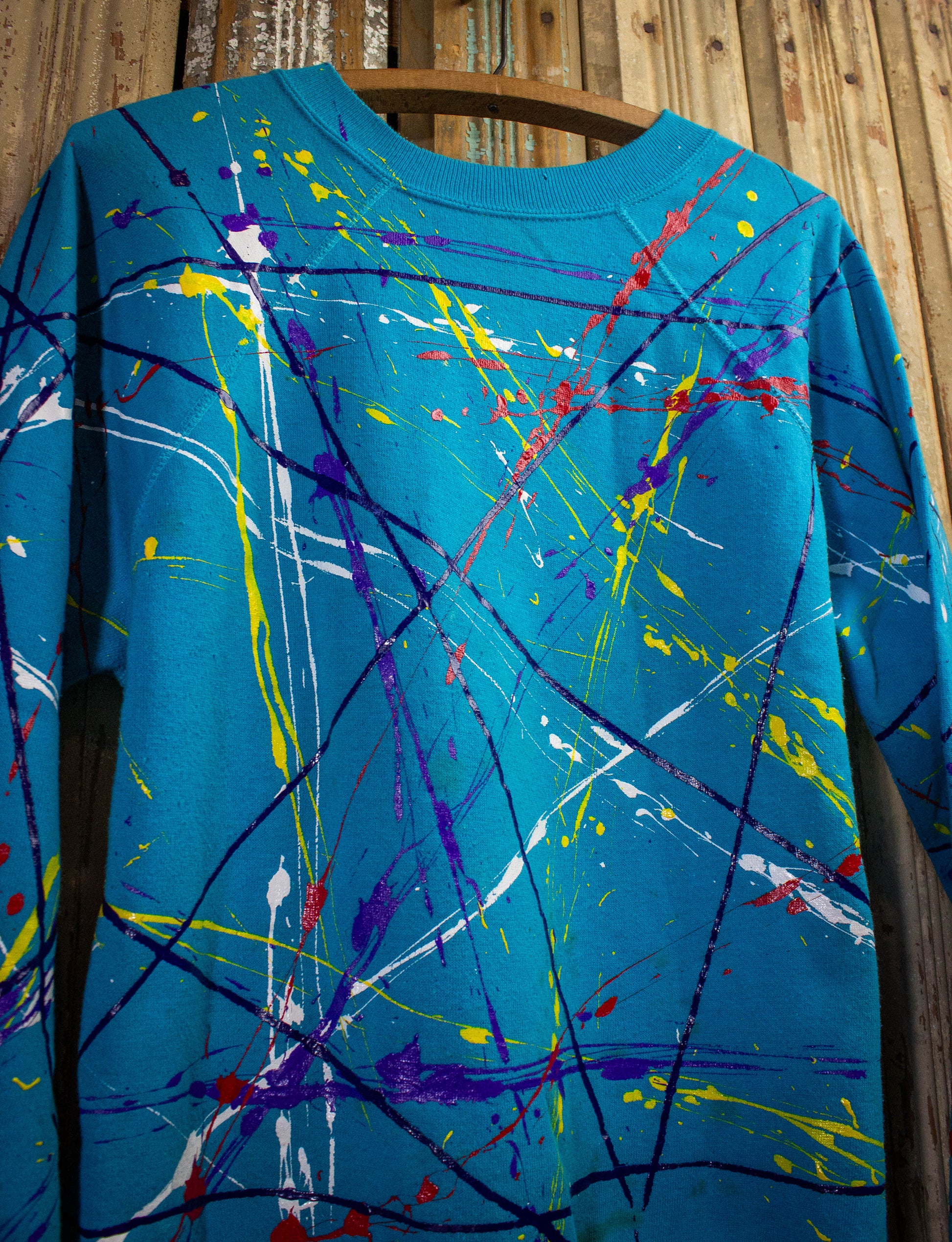 Vintage Splatter & Lines Sweatshirt 80s Blue Large
