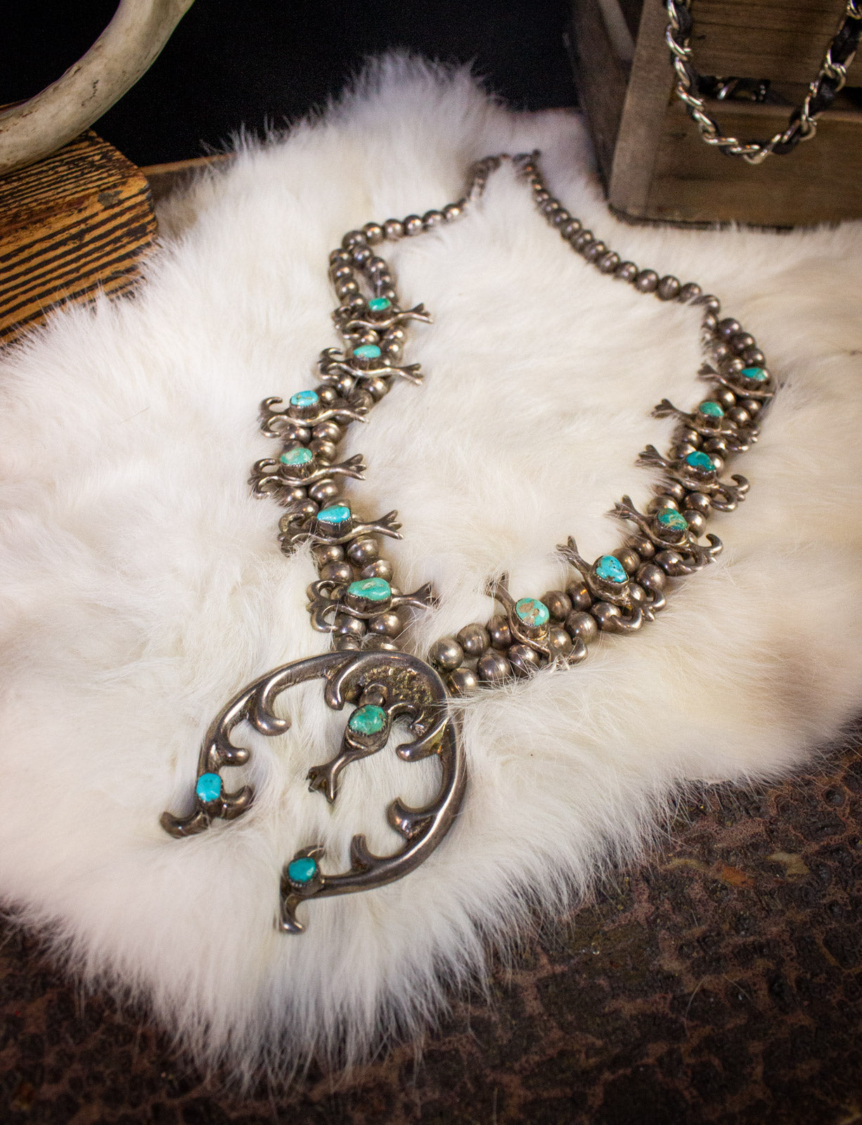 Genuine Vintage Navajo Squash Blossom Necklace with old Natural Kingma –  The Sundance Gallery