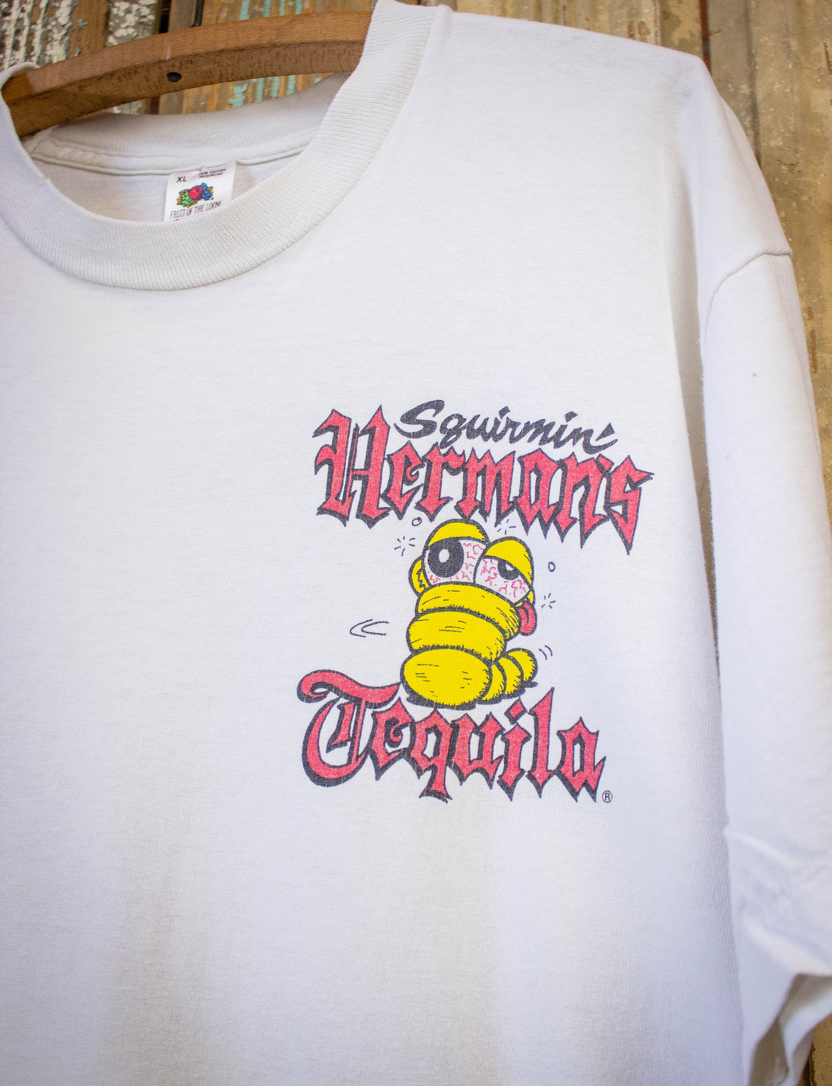 Vintage Squirmin' Herman's Tequila Graphic T Shirt 90s White Large