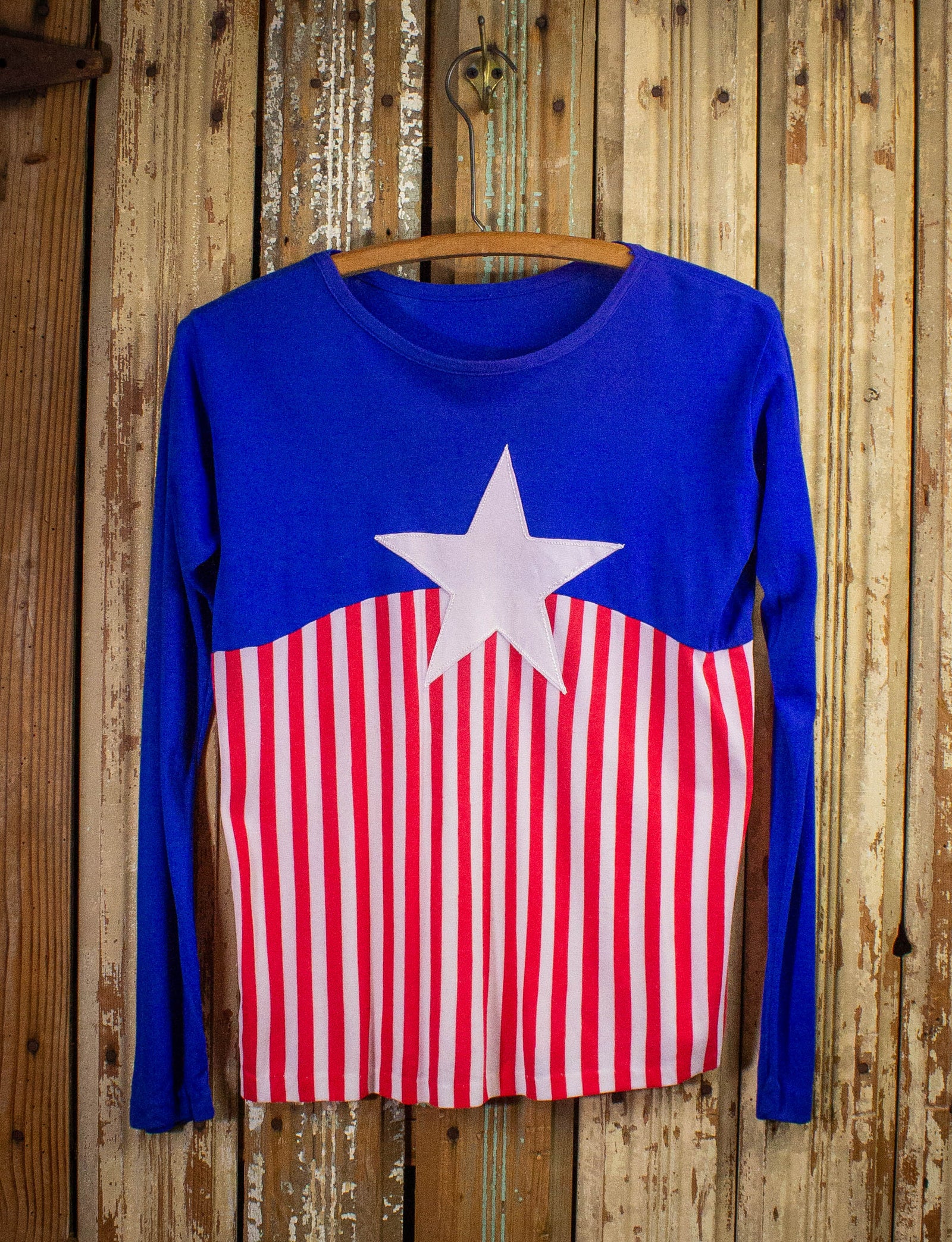 Vintage Star and Stripes Long Sleeve Graphic T Shirt 70s Medium