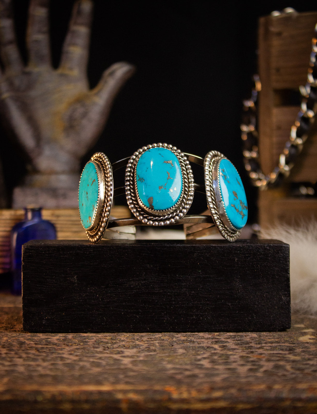 Vintage Sterling Silver 3 Stone Turquoise Cuff