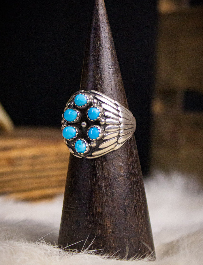 Vintage Sterling Silver 6 Stone Turquoise Ring Size 11.5