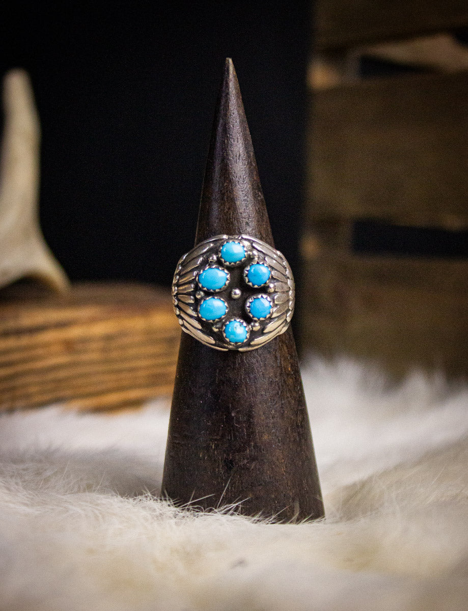 Vintage Sterling Silver 6 Stone Turquoise Ring Size 11.5