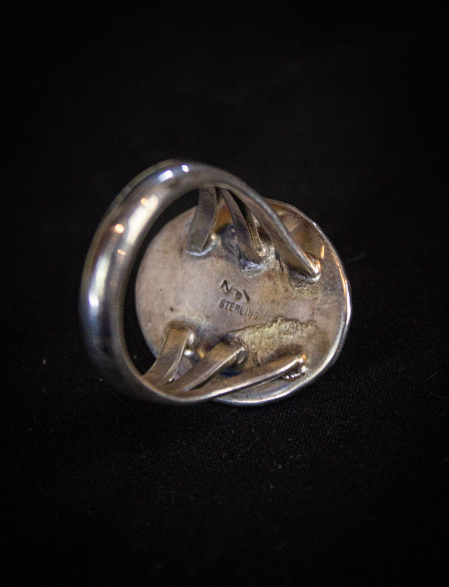 Vintage Sterling Silver And Onyx Ring Size 13