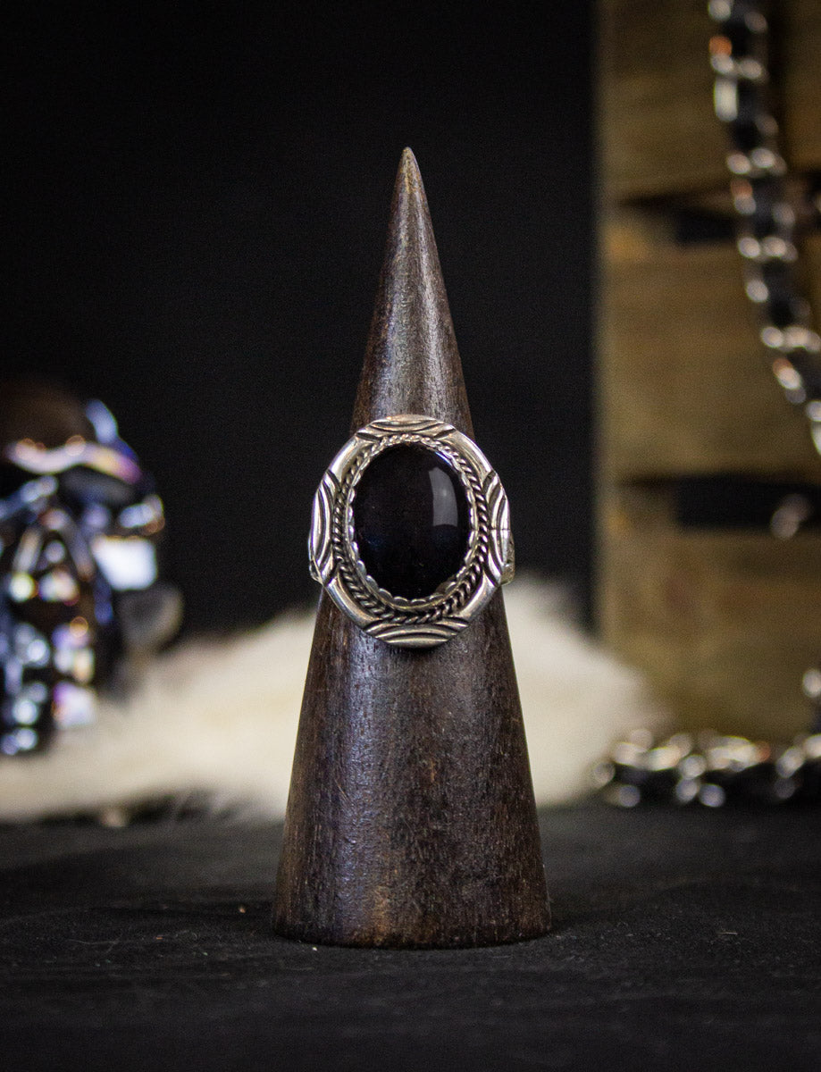 Vintage Sterling Silver And Onyx Ring Size 13