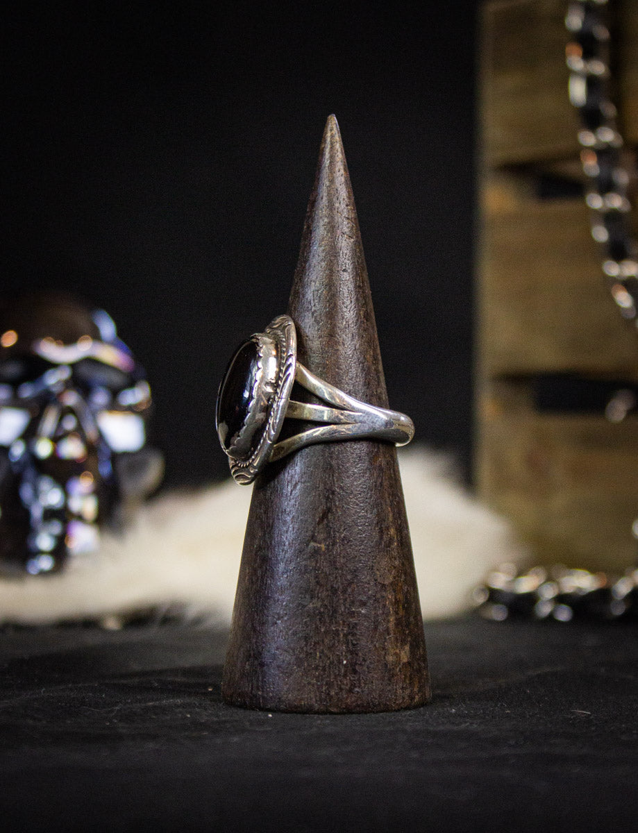 Vintage Sterling Silver And Onyx Ring Size 13