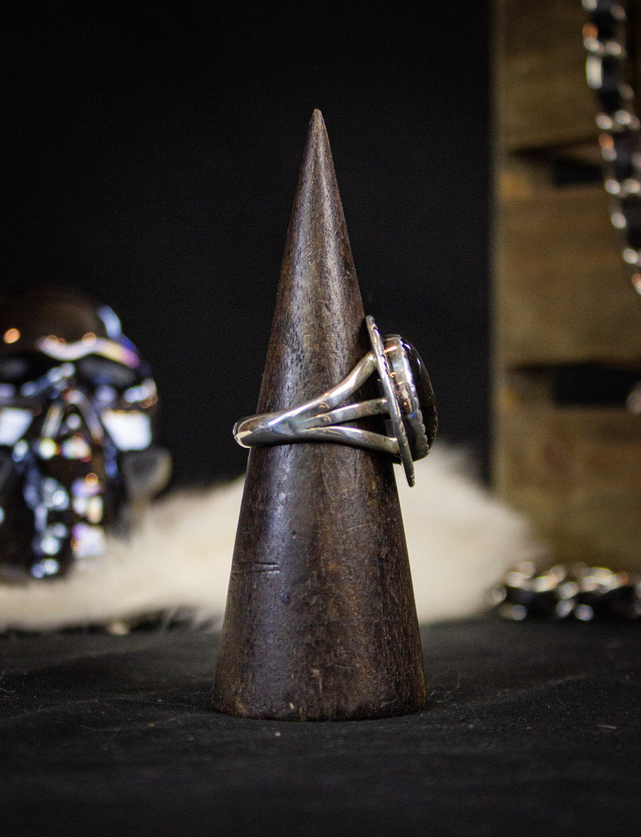 Vintage Sterling Silver And Onyx Ring Size 13