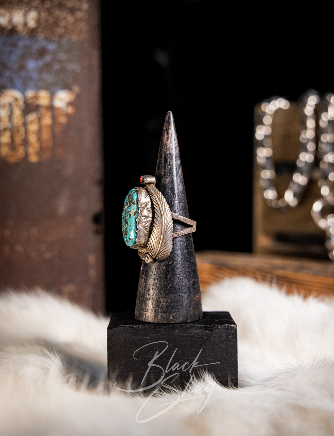 Vintage Sterling Silver Turquoise Ring Size 12