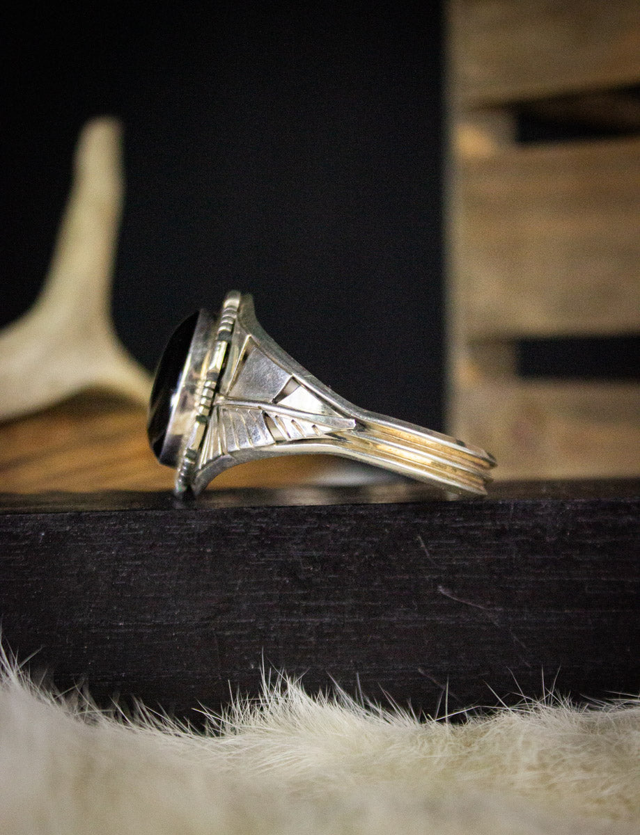 Vintage Sterling Silver Onyx Cuff