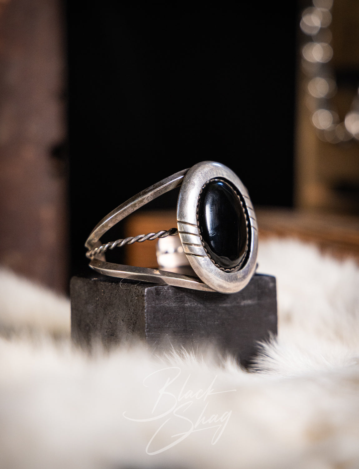 Vintage Sterling Silver & Black Onyx Cuff 70s