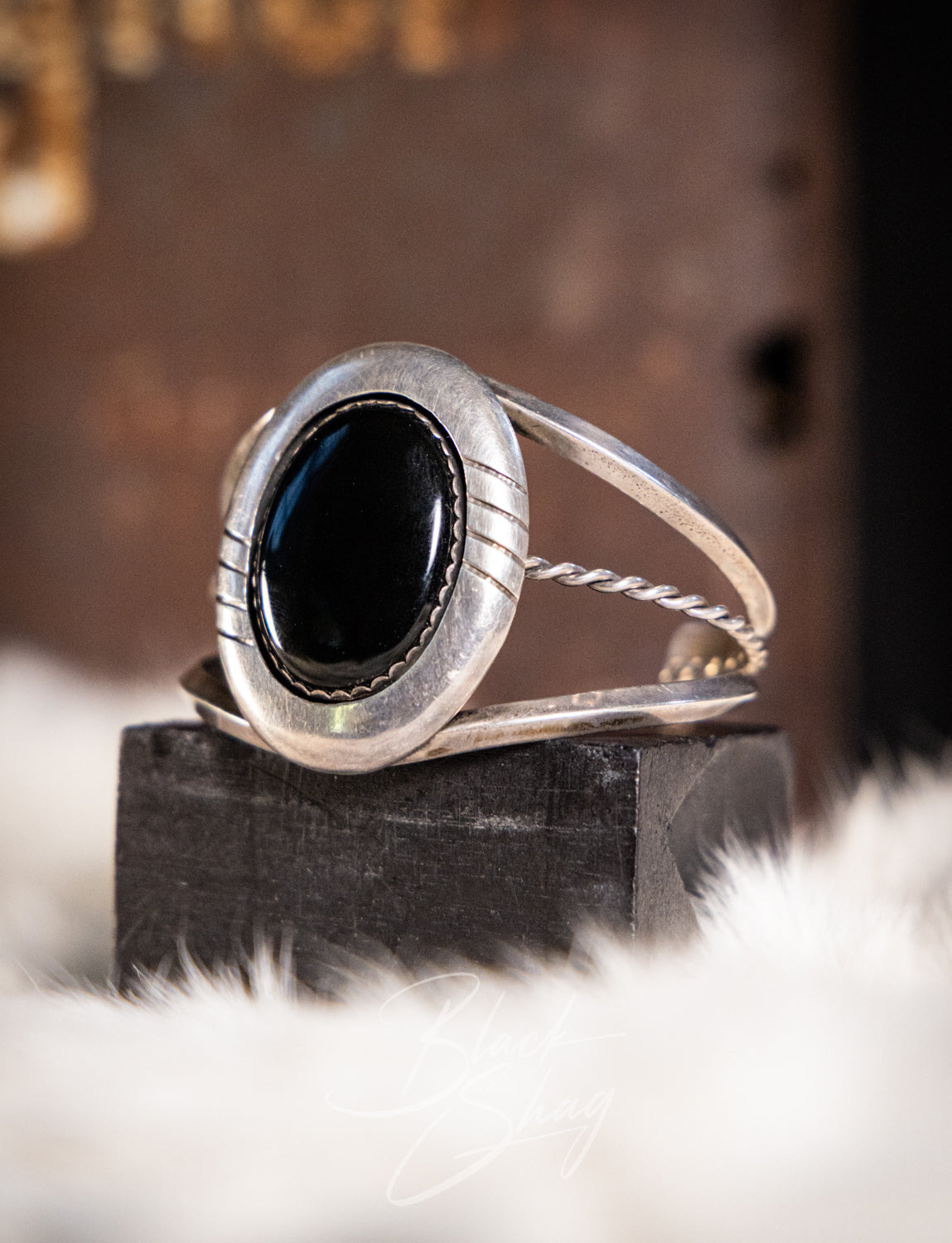 Vintage Sterling Silver & Black Onyx Cuff 70s
