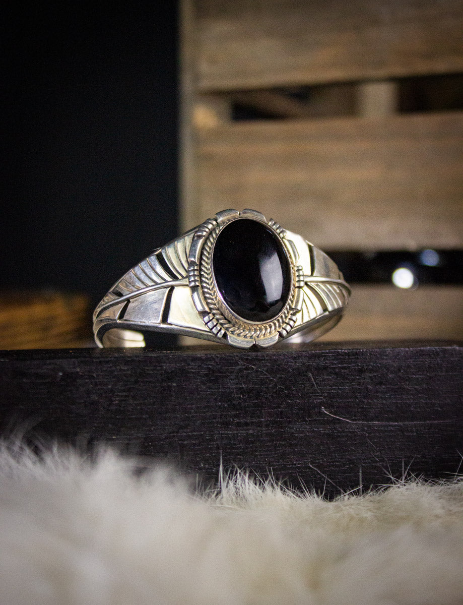 Vintage Sterling Silver Onyx Cuff