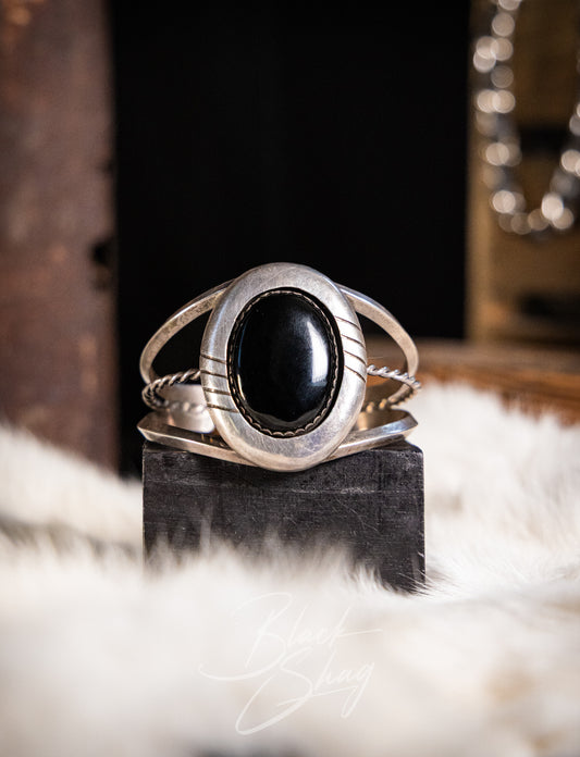 Vintage Sterling Silver & Black Onyx Cuff 70s